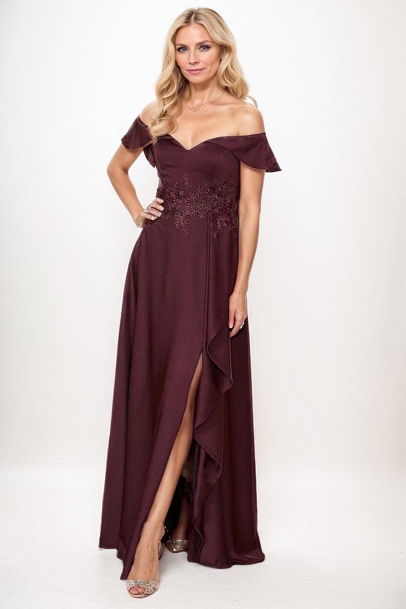 A-Line Maxi Elastic Silk like Satin Mother Dress CM0243 - COCOMELODY