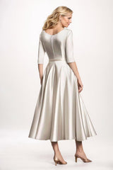 A-Line Midi Satin Mother Dress CM0261 - COCOMELODY