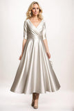 A-Line Midi Satin Mother Dress CM0261 - COCOMELODY