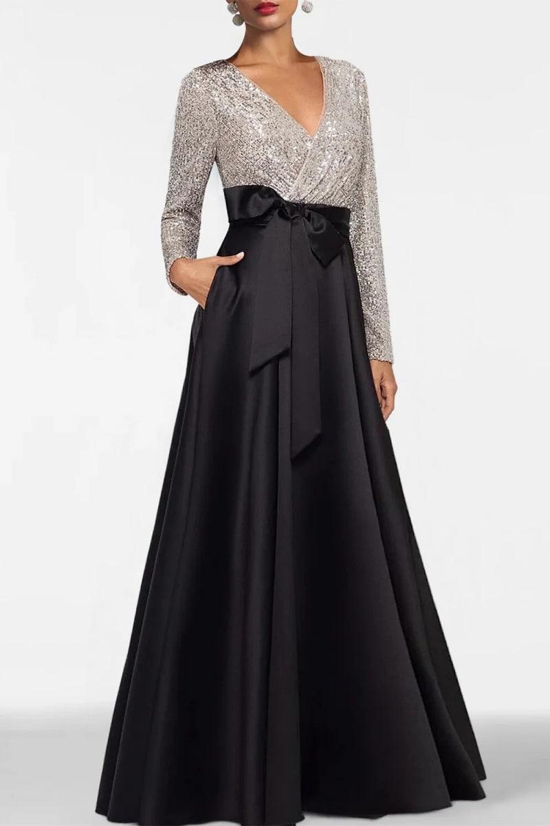 A Line V Neck Long Sleeves Sequins Mother Of The Bride Dresses CM0334 - COCOMELODY