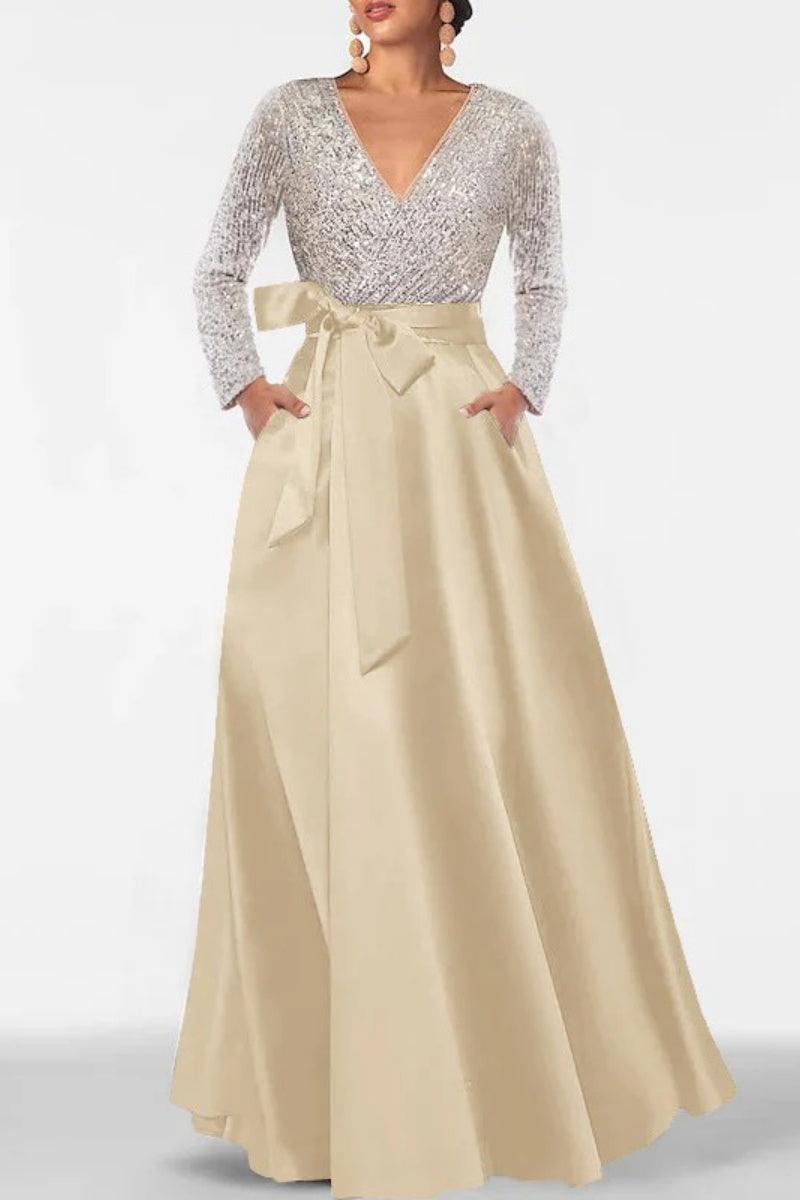 A Line V Neck Long Sleeves Sequins Mother Of The Bride Dresses CM0334 - COCOMELODY