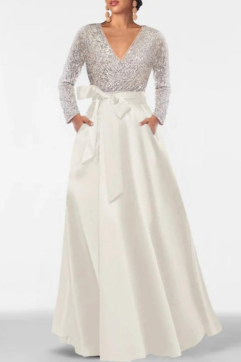 A Line V Neck Long Sleeves Sequins Mother Of The Bride Dresses CM0334 - COCOMELODY