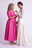A Line V Neck 3/4 Length Sleeve Tea Length Satin Mother Dresses CM0344