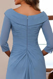 V Neck 3/4 Length Sleeves Floor Length Unique Mother Dresses CM0345 - COCOMELODY