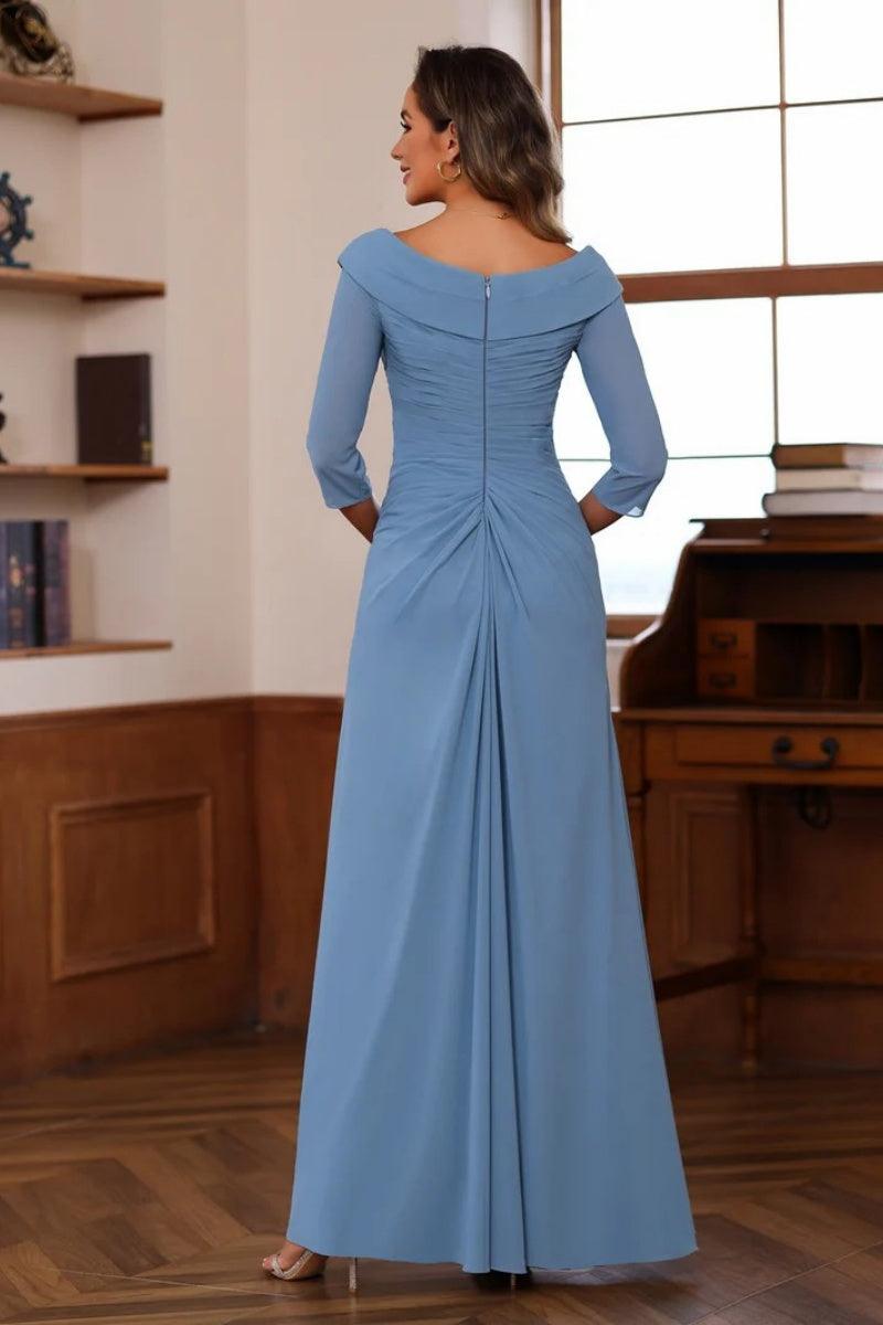 V Neck 3/4 Length Sleeves Floor Length Unique Mother Dresses CM0345 - COCOMELODY
