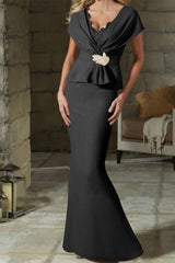 Sheath Column V Neck Mother of the Bride Dresses with Belt CM0346 - COCOMELODY