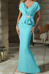 Sheath Column V Neck Mother of the Bride Dresses with Belt CM0346 - COCOMELODY