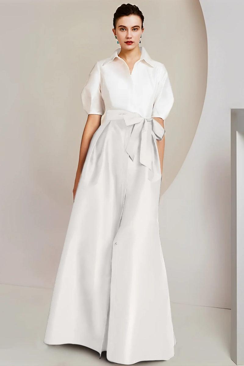 A Line Shirt Collar Short Sleeves Floor Length 2 pieces Mother Dresses CM0347 - COCOMELODY