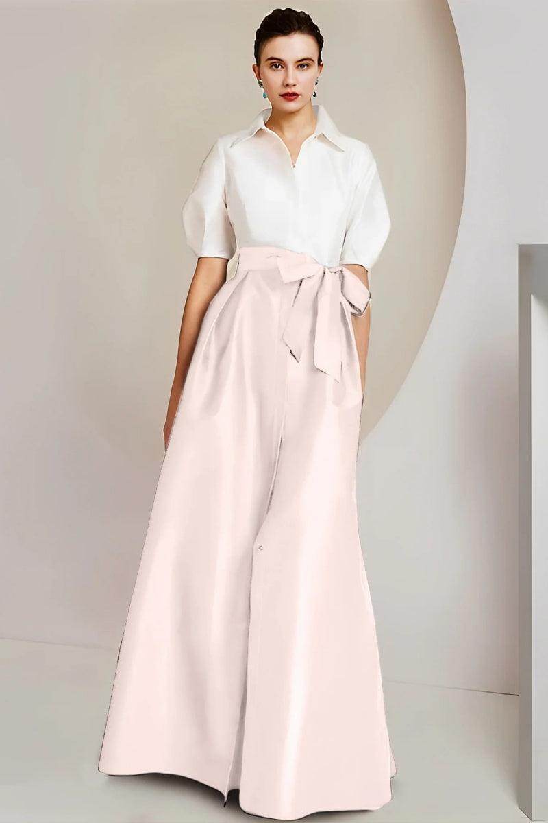 A Line Shirt Collar Short Sleeves Floor Length 2 pieces Mother Dresses CM0347 - COCOMELODY