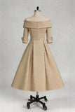 A Line Cowl Neck 3/4 Sleeves Tea Length Elegant Mother Dresses CM0348