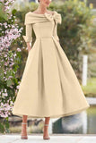 A Line Cowl Neck 3/4 Sleeves Tea Length Elegant Mother Dresses CM0348 - COCOMELODY