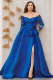 A Line Off the Shoulder 3/4 Length Sleeves Floor Length Mother Dresses CM0349 - COCOMELODY
