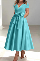 A Line V Neck Mother of the Bride Dresses with Pockets CM0350 - COCOMELODY