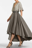 A Line V Neck Half Sleeves Asymmetrical Mother of the Bride Dresses CM0356 - COCOMELODY