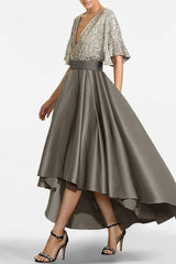 A Line V Neck Half Sleeves Asymmetrical Mother of the Bride Dresses CM0356 - COCOMELODY