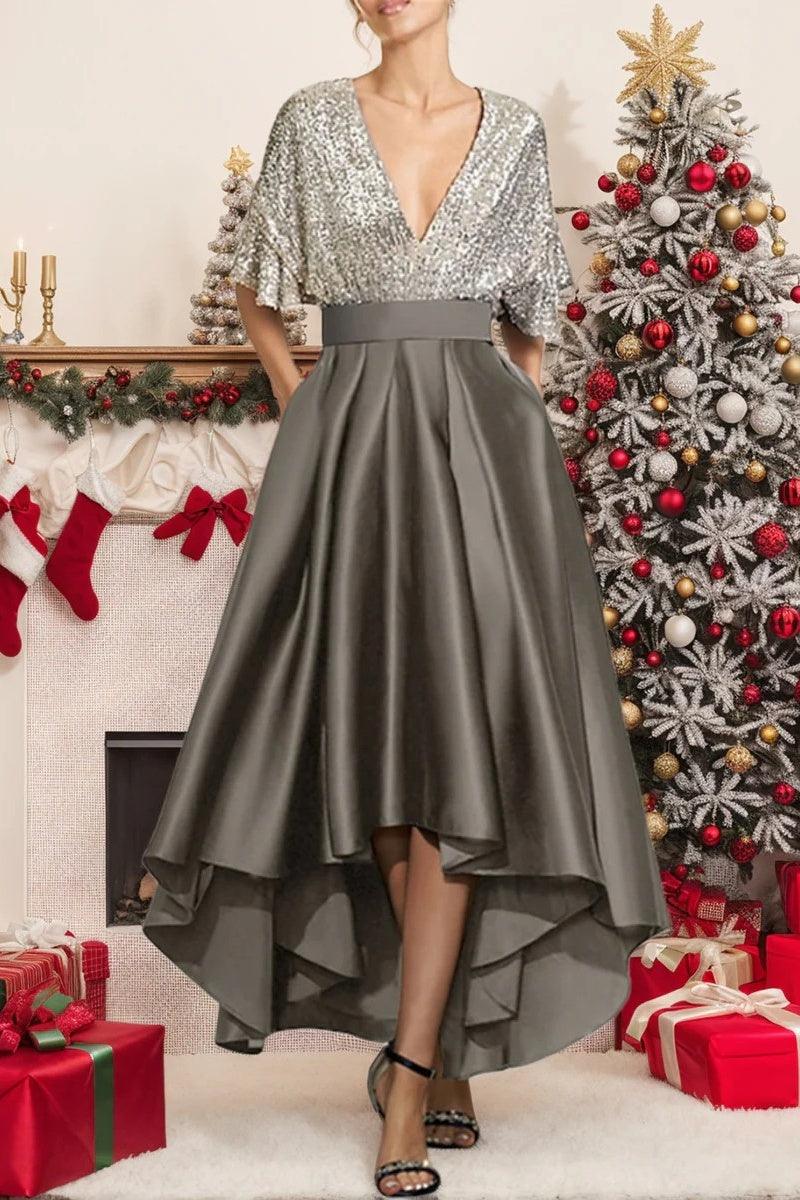 A Line V Neck Half Sleeves Asymmetrical Mother of the Bride Dresses CM0356 - COCOMELODY