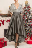 A Line V Neck Half Sleeves Asymmetrical Mother of the Bride Dresses CM0356 - COCOMELODY