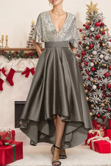 A Line V Neck Half Sleeves Asymmetrical Mother of the Bride Dresses CM0356 - COCOMELODY