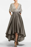 A Line V Neck Half Sleeves Asymmetrical Mother of the Bride Dresses CM0356 - COCOMELODY