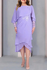 Sheath Column Scoop Short Sleeves Tea Length Mother Dresses CM0359 - COCOMELODY