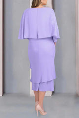 Sheath Column Scoop Short Sleeves Tea Length Mother Dresses CM0359 - COCOMELODY