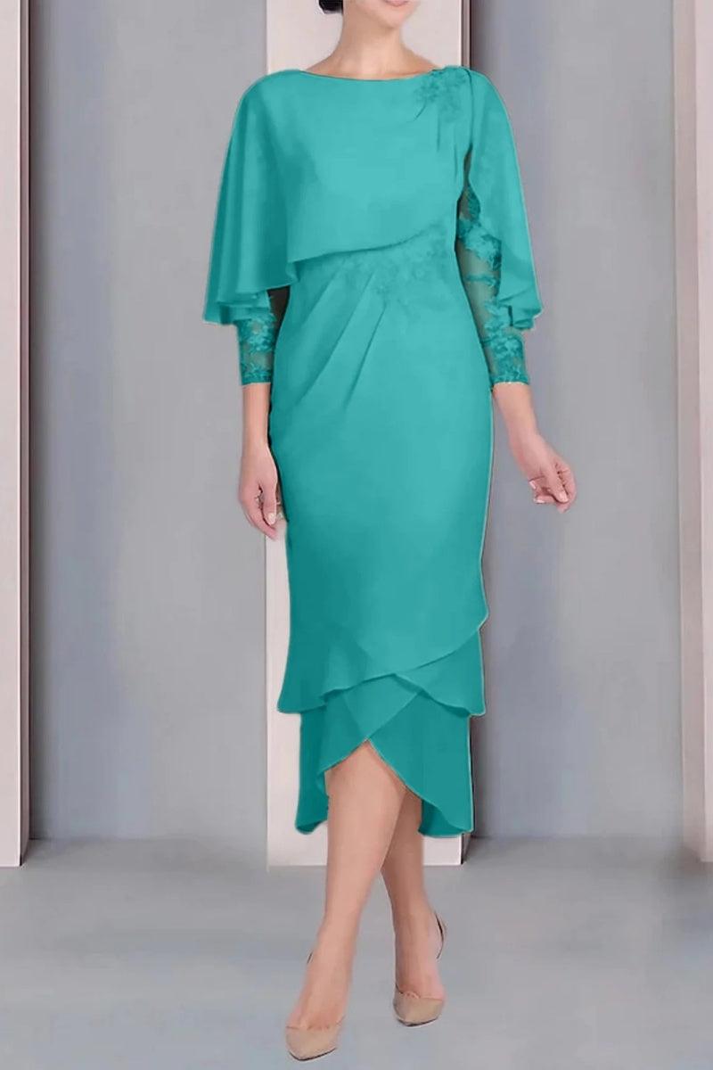 Sheath Column Scoop Short Sleeves Tea Length Mother Dresses CM0359 - COCOMELODY