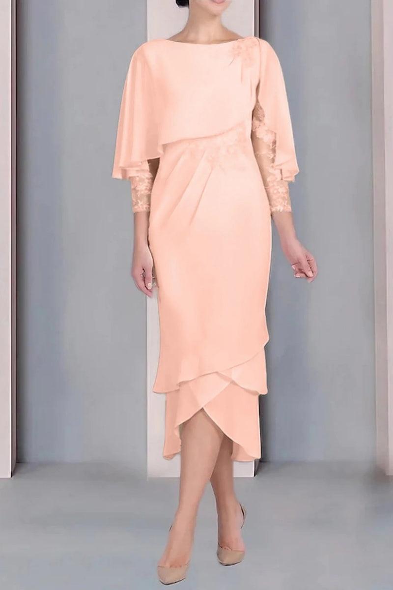 Sheath Column Scoop Short Sleeves Tea Length Mother Dresses CM0359 - COCOMELODY