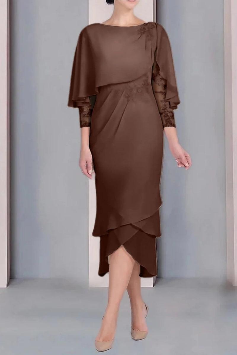 Sheath Column Scoop Short Sleeves Tea Length Mother Dresses CM0359 - COCOMELODY