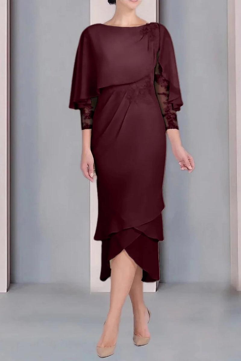 Sheath Column Scoop Short Sleeves Tea Length Mother Dresses CM0359 - COCOMELODY