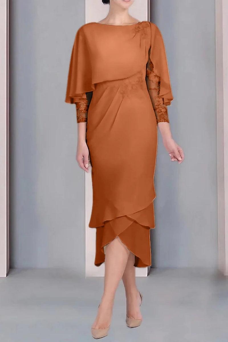 Sheath Column Scoop Short Sleeves Tea Length Mother Dresses CM0359 - COCOMELODY