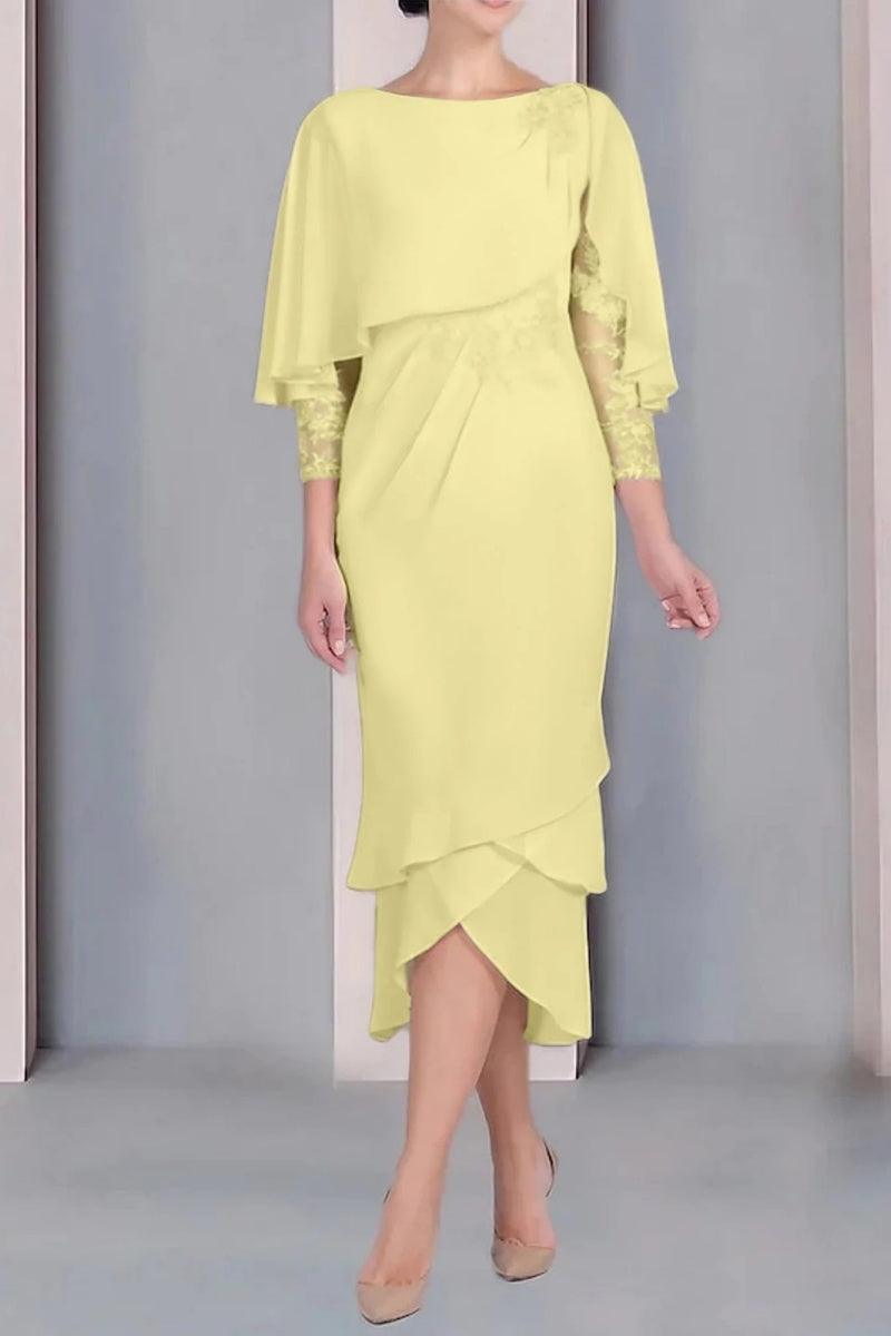 Sheath Column Scoop Short Sleeves Tea Length Mother Dresses CM0359 - COCOMELODY