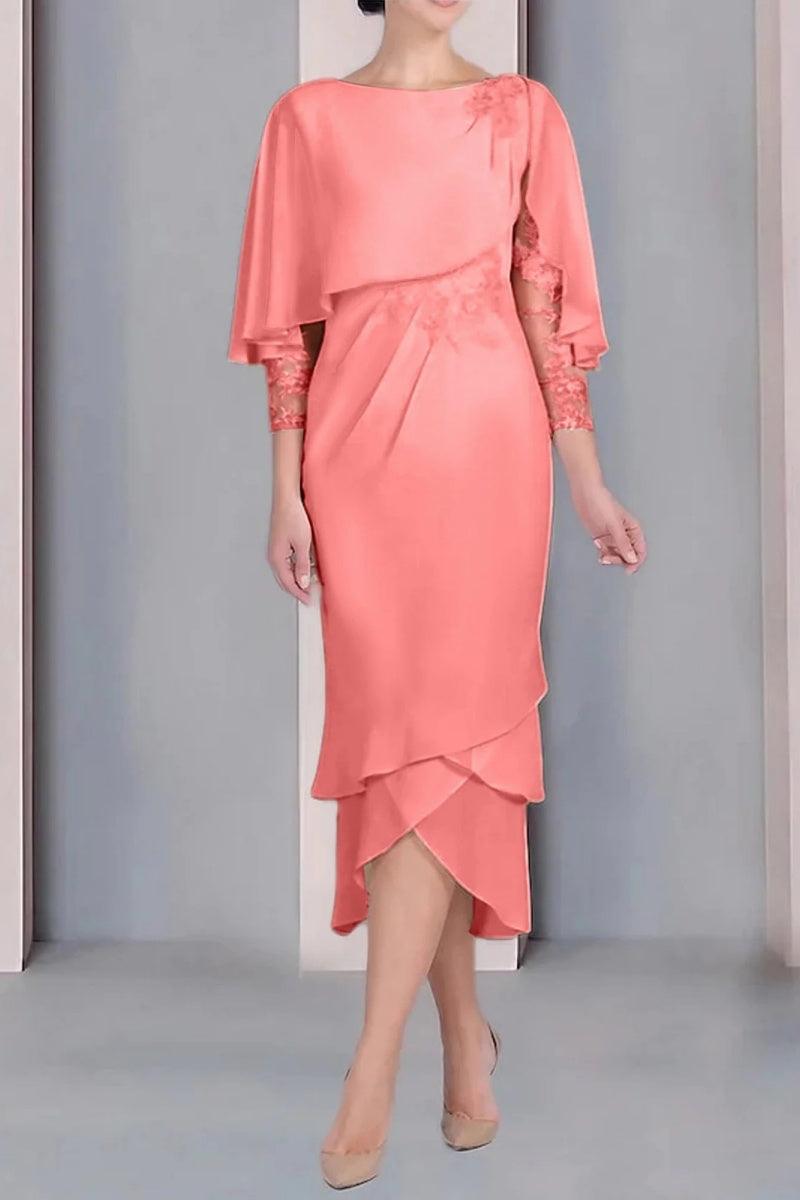 Sheath Column Scoop Short Sleeves Tea Length Mother Dresses CM0359 - COCOMELODY