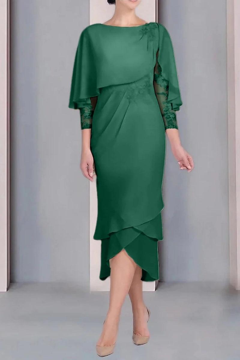 Sheath Column Scoop Short Sleeves Tea Length Mother Dresses CM0359 - COCOMELODY