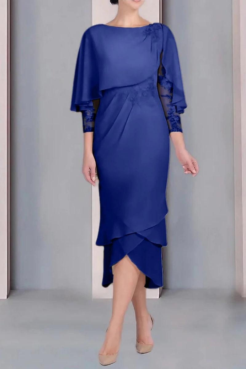 Sheath Column Scoop Short Sleeves Tea Length Mother Dresses CM0359 - COCOMELODY