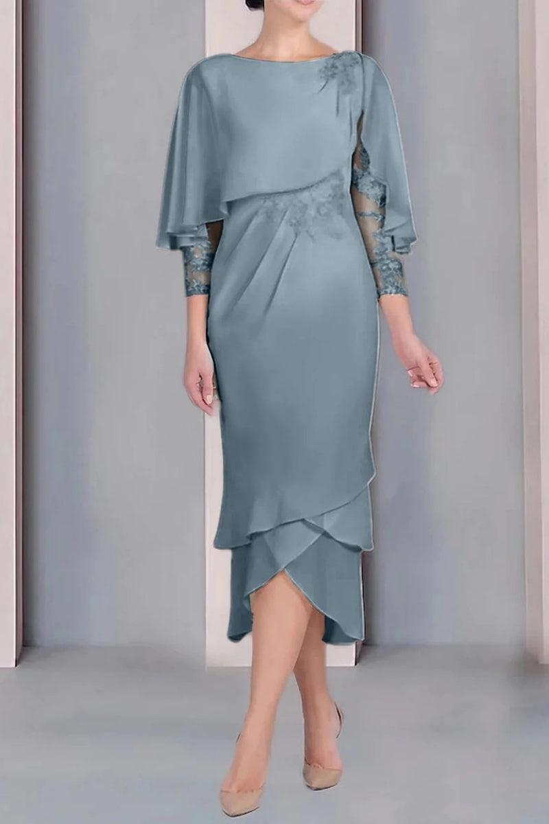Sheath Column Scoop Short Sleeves Tea Length Mother Dresses CM0359 - COCOMELODY