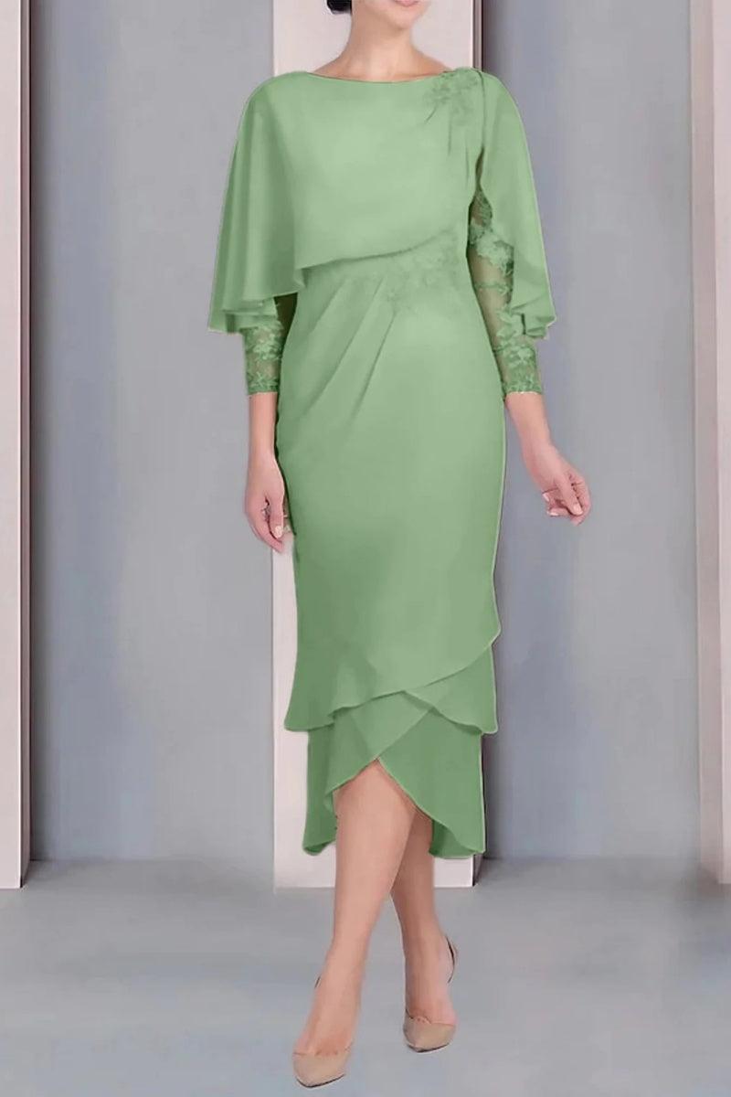 Sheath Column Scoop Short Sleeves Tea Length Mother Dresses CM0359 - COCOMELODY