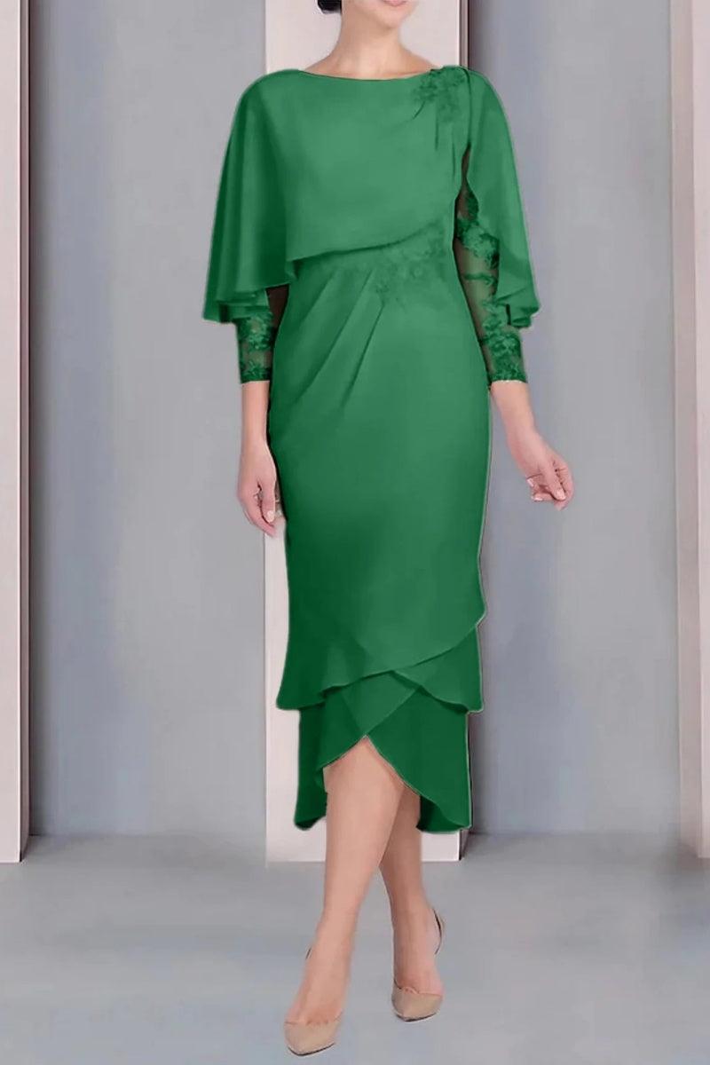Sheath Column Scoop Short Sleeves Tea Length Mother Dresses CM0359 - COCOMELODY