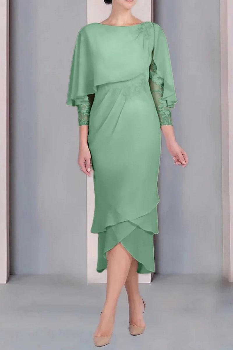 Sheath Column Scoop Short Sleeves Tea Length Mother Dresses CM0359 - COCOMELODY