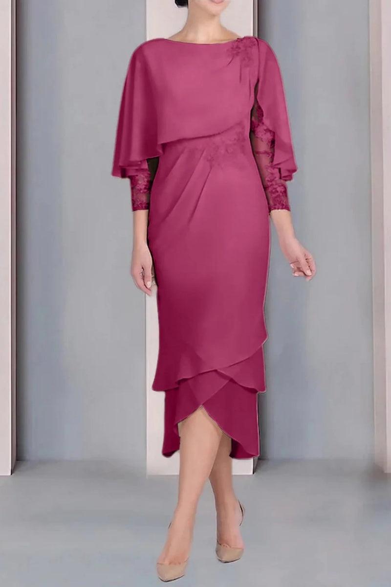 Sheath Column Scoop Short Sleeves Tea Length Mother Dresses CM0359 - COCOMELODY