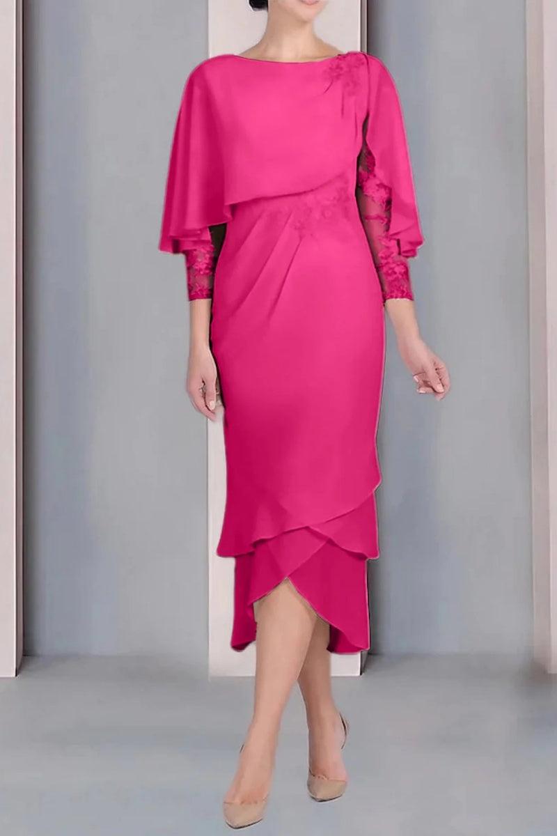 Sheath Column Scoop Short Sleeves Tea Length Mother Dresses CM0359 - COCOMELODY
