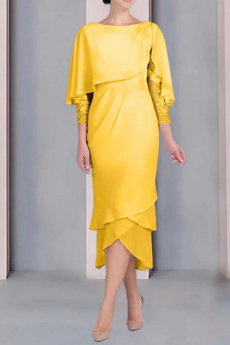 Sheath Column Scoop Short Sleeves Tea Length Mother Dresses CM0359 - COCOMELODY