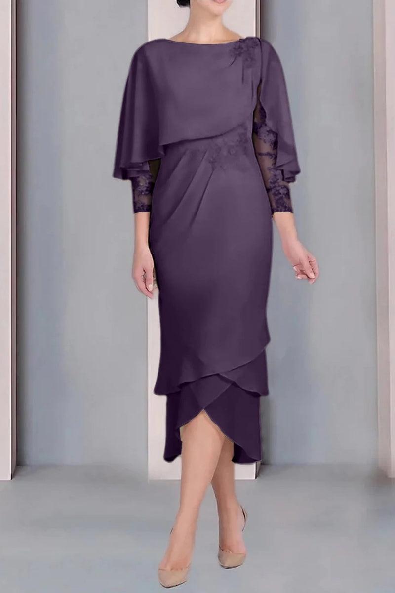 Sheath Column Scoop Short Sleeves Tea Length Mother Dresses CM0359 - COCOMELODY