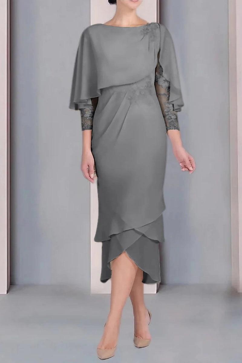 Sheath Column Scoop Short Sleeves Tea Length Mother Dresses CM0359 - COCOMELODY