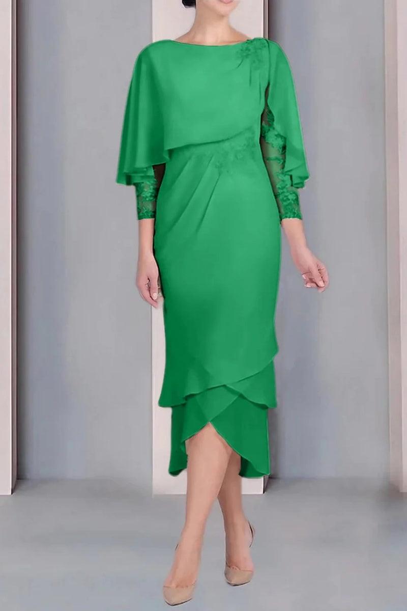Sheath Column Scoop Short Sleeves Tea Length Mother Dresses CM0359 - COCOMELODY