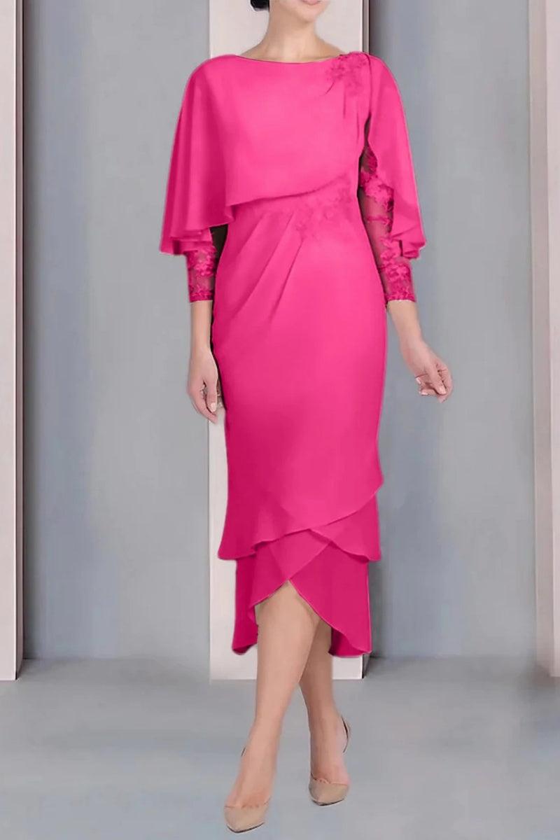 Sheath Column Scoop Short Sleeves Tea Length Mother Dresses CM0359 - COCOMELODY
