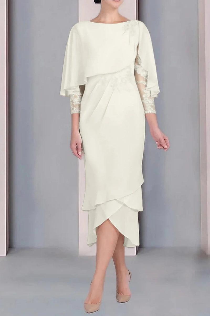 Sheath Column Scoop Short Sleeves Tea Length Mother Dresses CM0359 - COCOMELODY