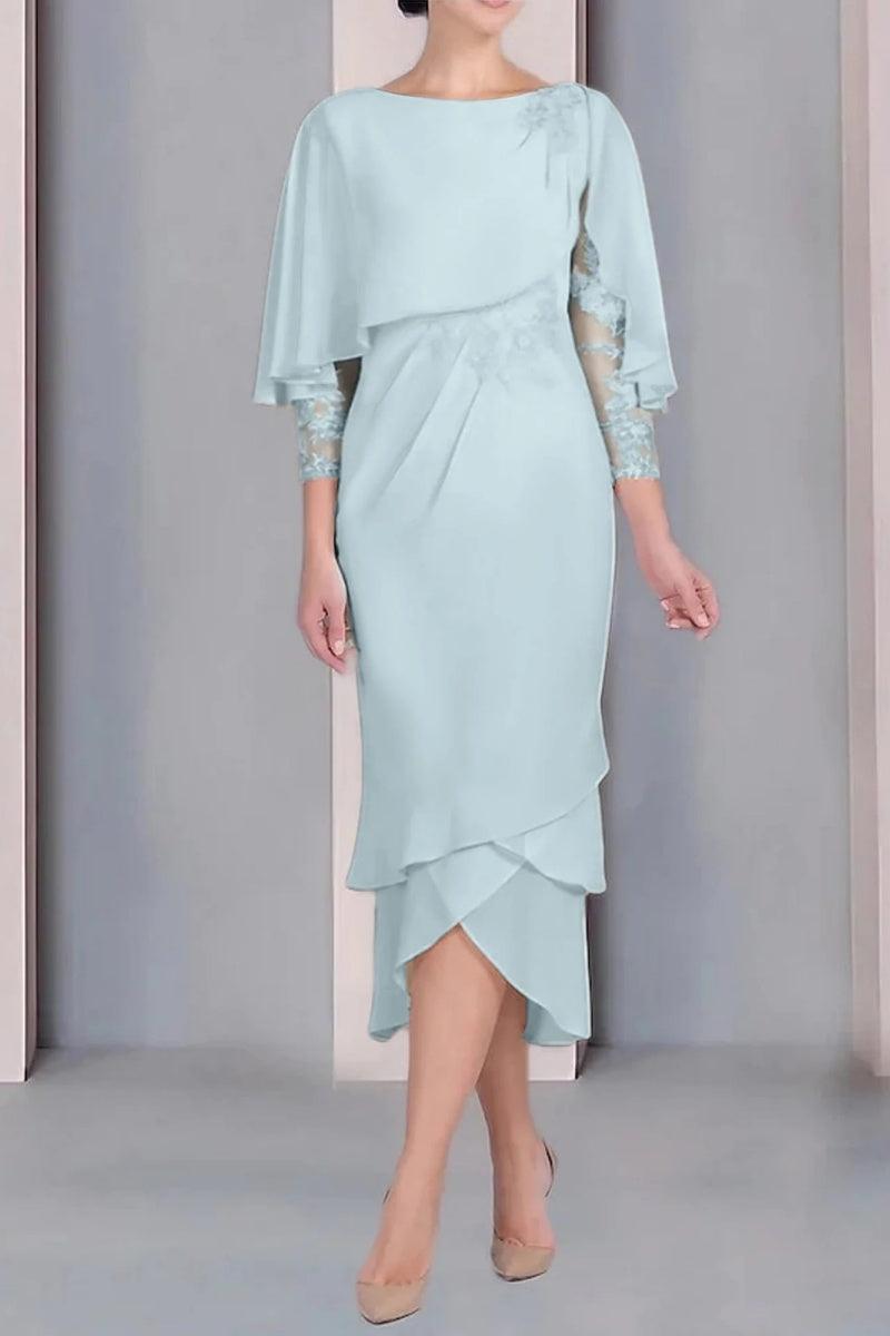 Sheath Column Scoop Short Sleeves Tea Length Mother Dresses CM0359 - COCOMELODY