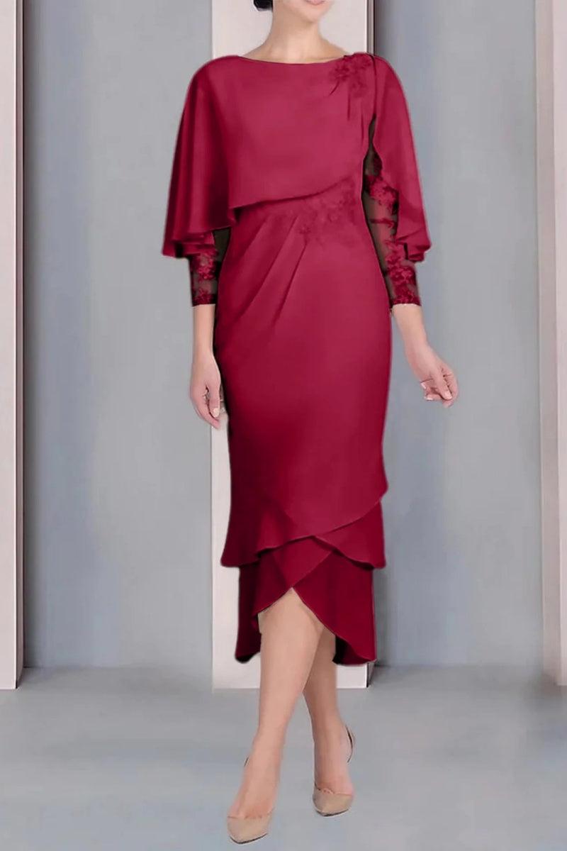 Sheath Column Scoop Short Sleeves Tea Length Mother Dresses CM0359 - COCOMELODY