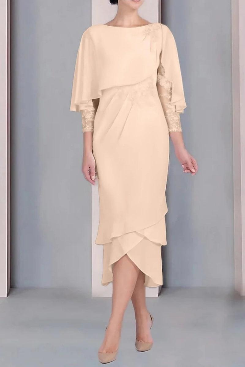 Sheath Column Scoop Short Sleeves Tea Length Mother Dresses CM0359 - COCOMELODY