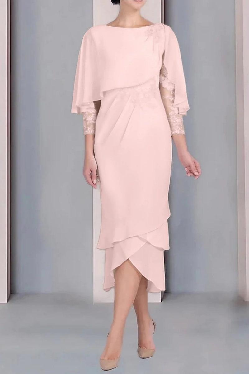 Sheath Column Scoop Short Sleeves Tea Length Mother Dresses CM0359 - COCOMELODY